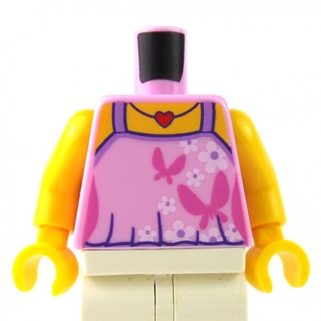 LEGO minifigure - Torse Top rose vif, papillons roses foncés, fleurs blanches & Collier (Bright Pink)