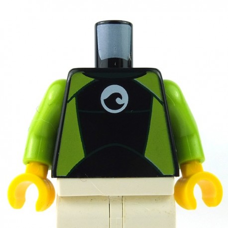 LEGO - Black Torso Wetsuit White Logo, Lime Sides & Silver Zipper, Cord on Back