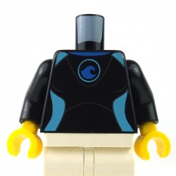 LEGO - Black Torso Female Wetsuit Blue Logo & Light Blue Lines on Front & Silver Zipper, Cord on Back﻿