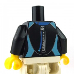 LEGO - Black Torso Female Wetsuit Blue Logo & Light Blue Lines on Front & Silver Zipper, Cord on Back﻿