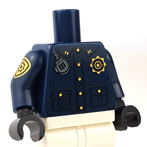 LEGO 2 Pockets & Black Tie Pattern Torso Police Shirt w/ Gold Badge Minifig 