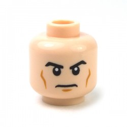 Lego - Light Flesh Minifig, Head Male Black Eyebrows, Cheek Lines, White Pupils & Frown