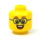 Lego - Yellow Minifig, Head Reddish Brown Eyebrows, Dark Blue Glasses, Open Smile Showing Teeth & Tongue