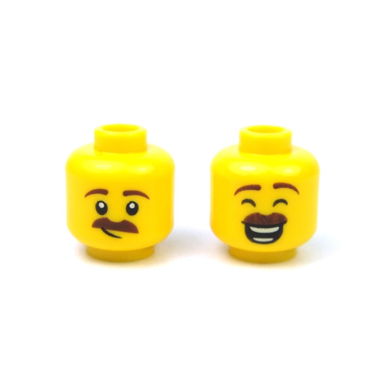 Lego New Minifig Head Dual Sided Brown Eyebrows White Pupils Smile