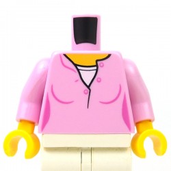 LEGO® - Bright Pink Torso, Female Top with Yellow Neck, White Undershirt