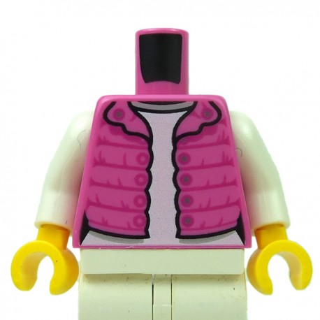 LEGO® - Dark Pink Torso Female Vest with Magenta Gathers, Silver Snaps, White Shirt