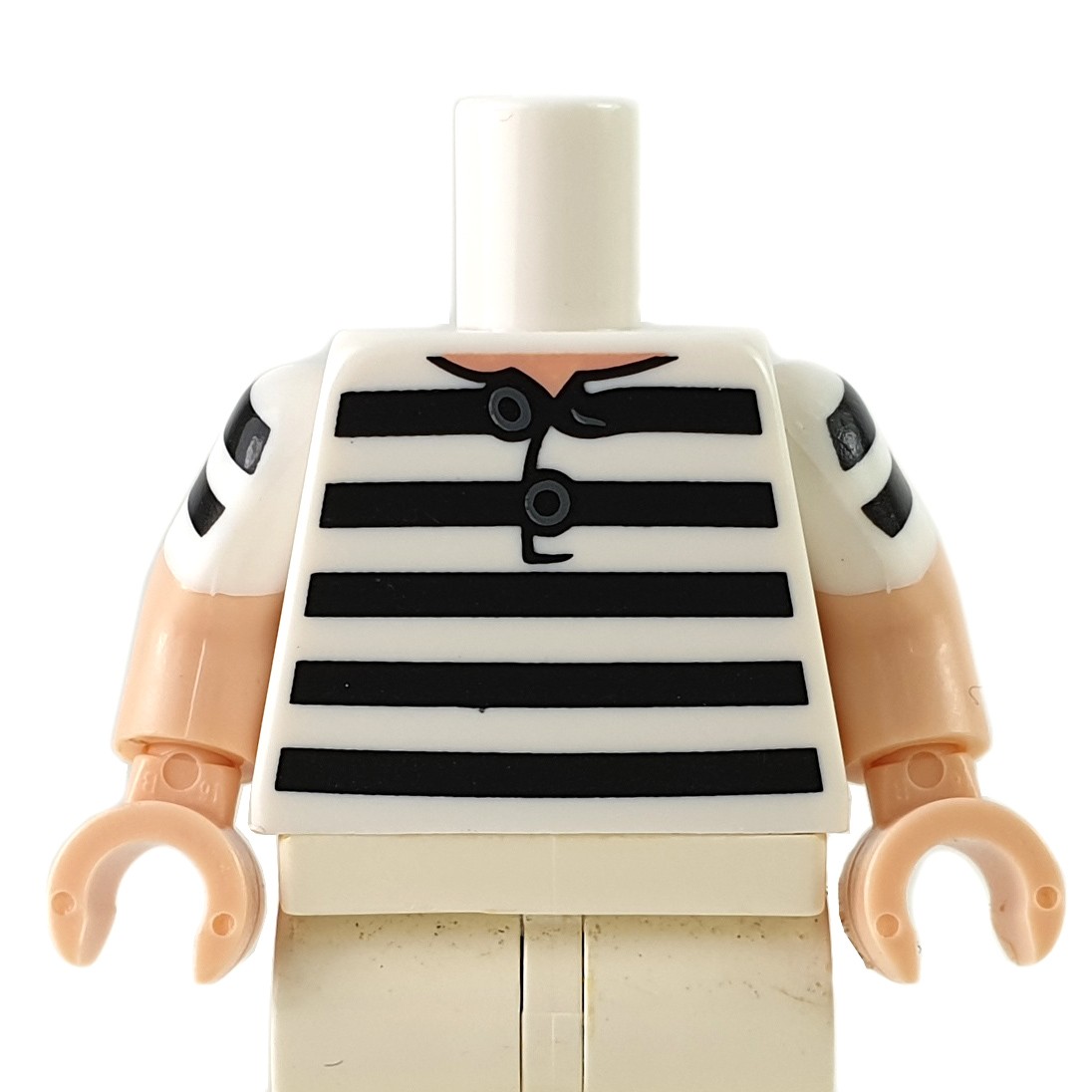 Lego White Torso Shirt Black Stripes and Medium Blue Overalls Pattern 