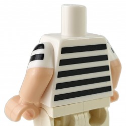 LEGO® - White Torso Shirt, 5 Black Stripes Pattern / Light Nougat Arms with White Short Sleeves with 2 Black Stripes