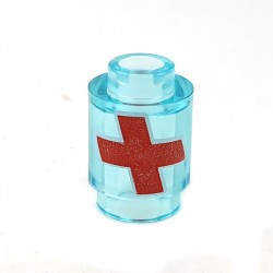 LEGO® Trans-Light Blue Brick Round 1x1 Red Cross w/ White Outline (Overwatch Health Pack)
