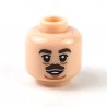 LEGO® - Light Flesh Minifig, Light Flesh Minifig, Head Dark Brown Eyebrows & Small Moustache, Sagging Lines Under Eyes & Chin