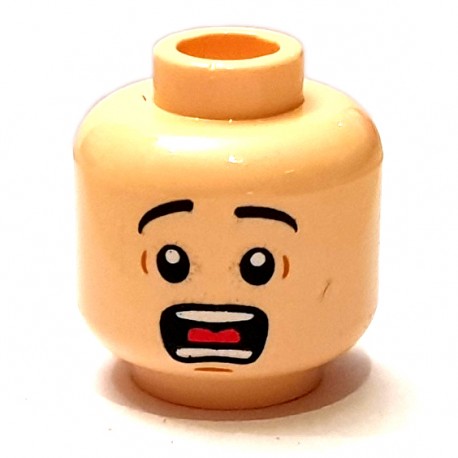 LEGO® - Light Flesh Minifig, Head Black Eyebrows, Wide Eyes, Open Mouth, Teeth and Tongue, Surprised