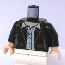 LEGO® - Black Torso Female Jacket Open over White Shirt, Collar, 5 Buttons & 2 Pockets