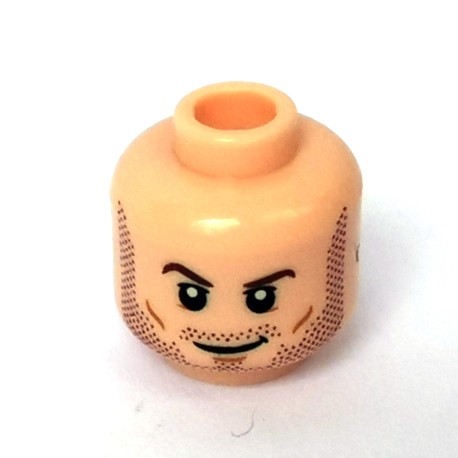 Lego - Light Flesh Minifig, Head Dual Sided, Beard Stubble, Brown Eyebrows, Smile / Angry Bared Teeth