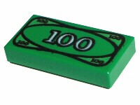 LEGO Green 1x2 City Minifigure 100 Dollar Bill Money Tile Accessory 