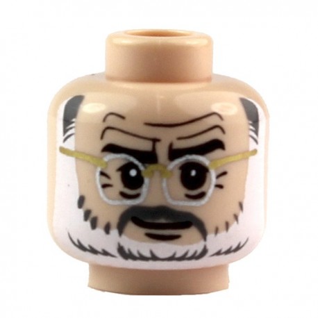 Light Flesh Minifig, Head Glasses with Silver Glasses, Gray and White Beard and Gray Moustache Pattern (Henry Jones Sr.)