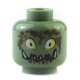 Sand Green Minifig, Head Alien with Yellow Eyes, Pointed Teeth and Bubbles Pattern