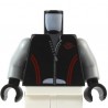LEGO Minifig Accessoires Torse Veste en cuir noir, avec des lignes rouges, bras gris clair, mains noires﻿. (La Petite Brique)