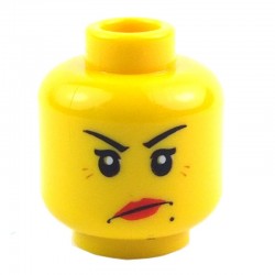 Lego Accessoires Minifig - Tête féminine jaune, avec les lèvres rouges, pattes d'oie (double visage) La Petite Brique