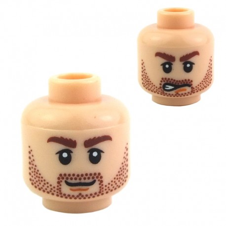 Lego Light Flesh Minifig Head x 10 Beard Black Bushy Eyebrows Moustache Pattern