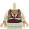 Lego Accessoires Torse féminin - Chemisier blanc avec encolure, gilet fleuri et écharpe rouge (chair) - La Petite Brique