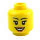 Lego Accessoires Minifig Tête féminine jaune, sourire bouche ouverte, sourcils noirs (La Petite Brique)