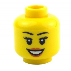 Lego Accessoires Minifig Tête féminine jaune, sourire bouche ouverte, sourcils noirs (La Petite Brique)