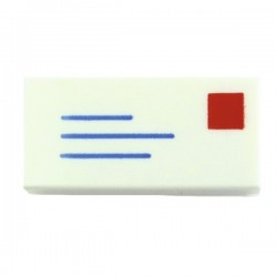 White Tile 1 x 2 with Mail Envelope, Address and Stamp Pattern