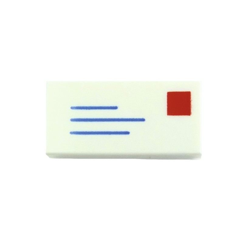 Lego New White Tile 1 x 2 with Mail Envelope Address and Stamp Pattern 