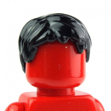 Black Minifig, Headgear Hair Short, Tousled with Side Part