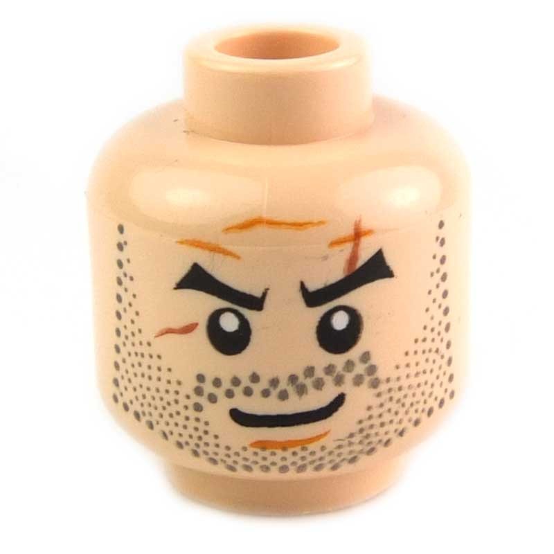 LEGO NEW FLESH MINIFIGURE HEAD WITH BEARD AND WHITE TEETH ANGRY FACE