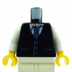 Torso - Black Torso Town Vest with Pockets and Striped Tie, White Arms, Yellow Hands