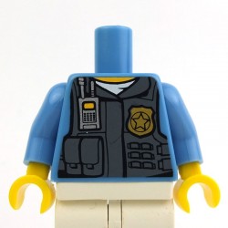 Medium Blue Torso Police Shirt with DBG Vest, Radio, White Undershirt