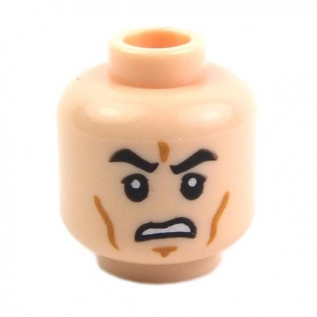 LEGO NEW MINIFIGURE HEAD FLESH WITH BROWN HAIR & RED LIPS FROWNING MINIFIG FACE 