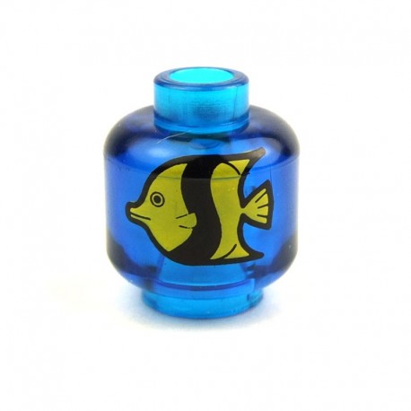 Trans-Dark Blue Minifig, Head with Yellow and Black Fish