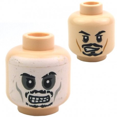 Light Flesh Minifig, Head Dual Sided Black Moustache Determined / Skull Face