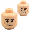 Light Flesh Minifig, Head Dual Sided Thick Brown Eyebrows and Cheek Lines, Determined / Angry