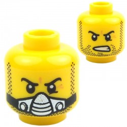 Yellow Minifig, Head Dual Sided Beard Stubble, Determined / Breathing Apparatus