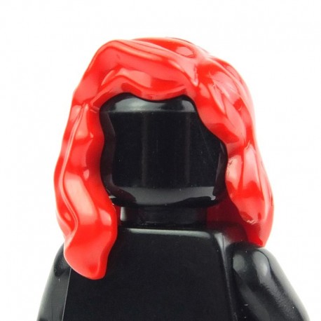 Red Minifig, Headgear Hair Female Mid-Length with Part over Front of Right Shoulder