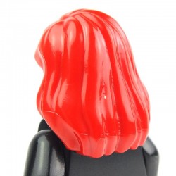 Red Minifig, Headgear Hair Female Mid-Length with Part over Front of Right Shoulder