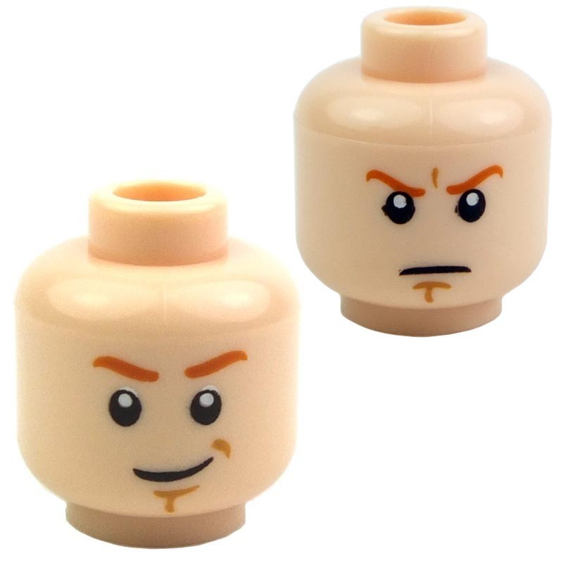 Lego New Light Flesh Minifigure Head Dual Sided Female Reddish Brown Eyebrows 