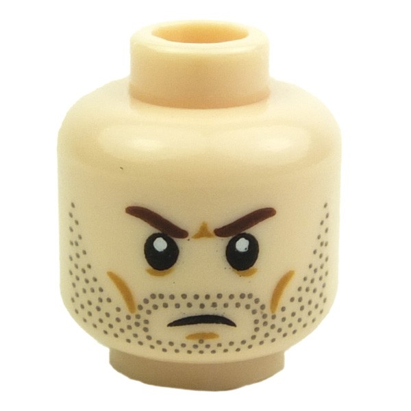 Lego New Minifigure Head Dual Sided Beard Stubble Brown Eyebrows Smile Angry 