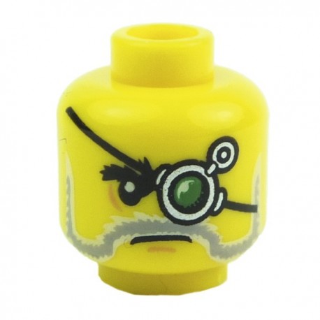 Yellow Minifig, Head Beard Gray and White, Mechanical Left Eye