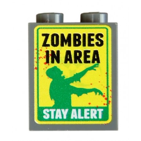 Lego Accessoires Minifig CUSTOM BRICKS Zombies Stay Alert (brique 1 x 2 x 2) (La Petite Brique)