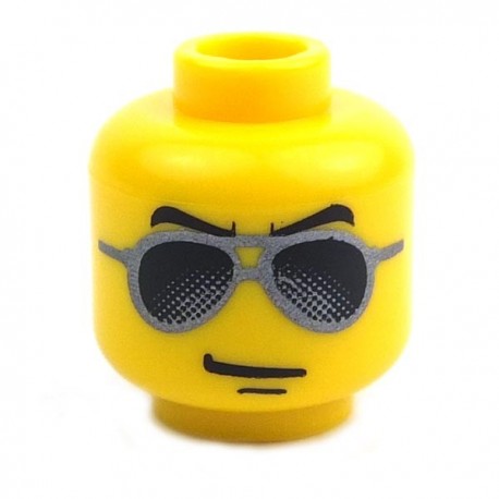 Lego Silver Sunglasses Head x 1 Yellow for Minifigure Lego Silver Sunglasses Head x 1 Yellow for Minifigure