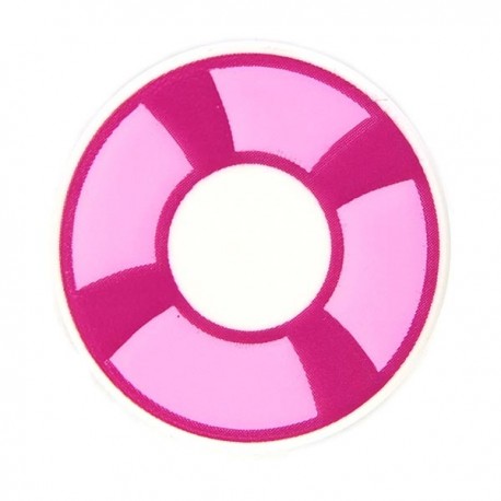 White Tile, Round 2 x 2 Magenta and Bright Pink Life Preserver, Curved Bands﻿