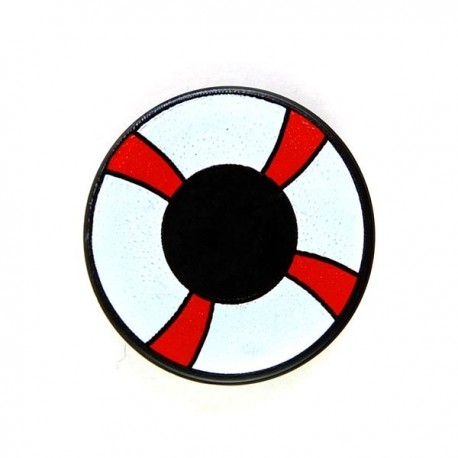 Black Tile, Round 2x2 Red & White Life Preserver, Curved Bands