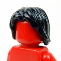 Black Minifig, Headgear Hair Mid-Length Tousled with Center Part