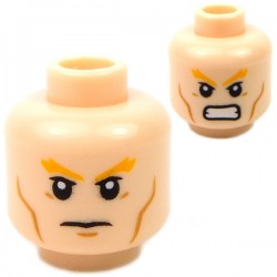 Angry Clenched LEGO Minifigure Head LIGHT FLESH Male Dual Sided Wrinkles Calm 