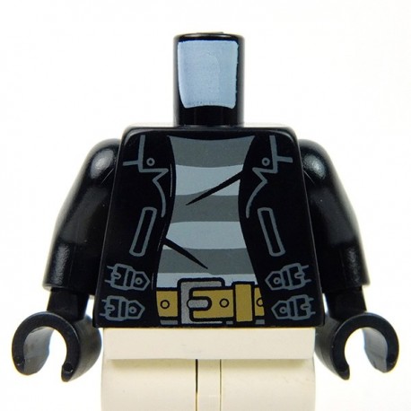 Lego Accessoires Minifig Torse - Veste en cuir noir avec maillot rayé & boucle de ceinture (Noir) (La Petite Brique)